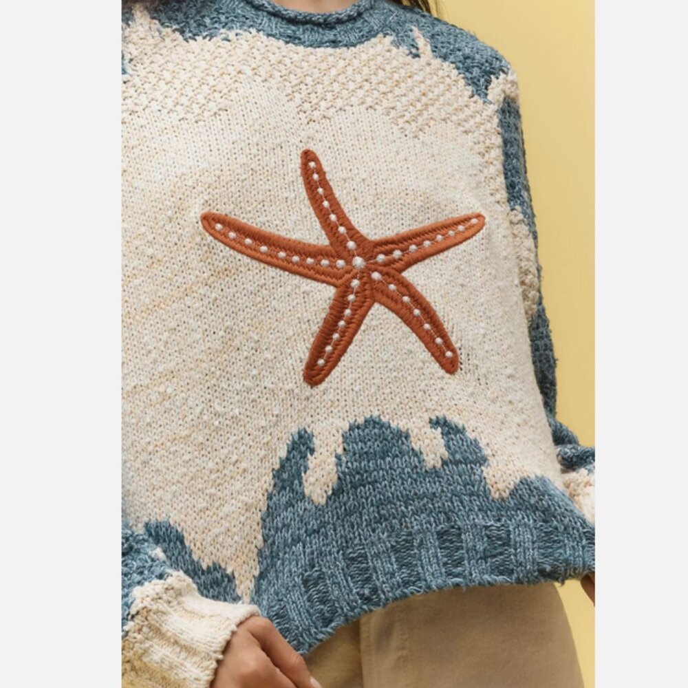 Anthropologie Pilcro Pullover Long-Sleeve Crew-Neck Icon Sweater Starfish S NWT - Picture 6 of 6